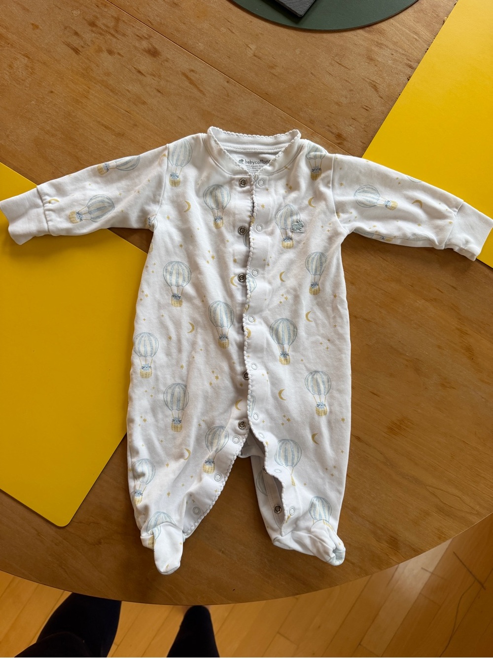 Babycottons One-Piece Footed Sleeper in White with Hot Air Balloon Print